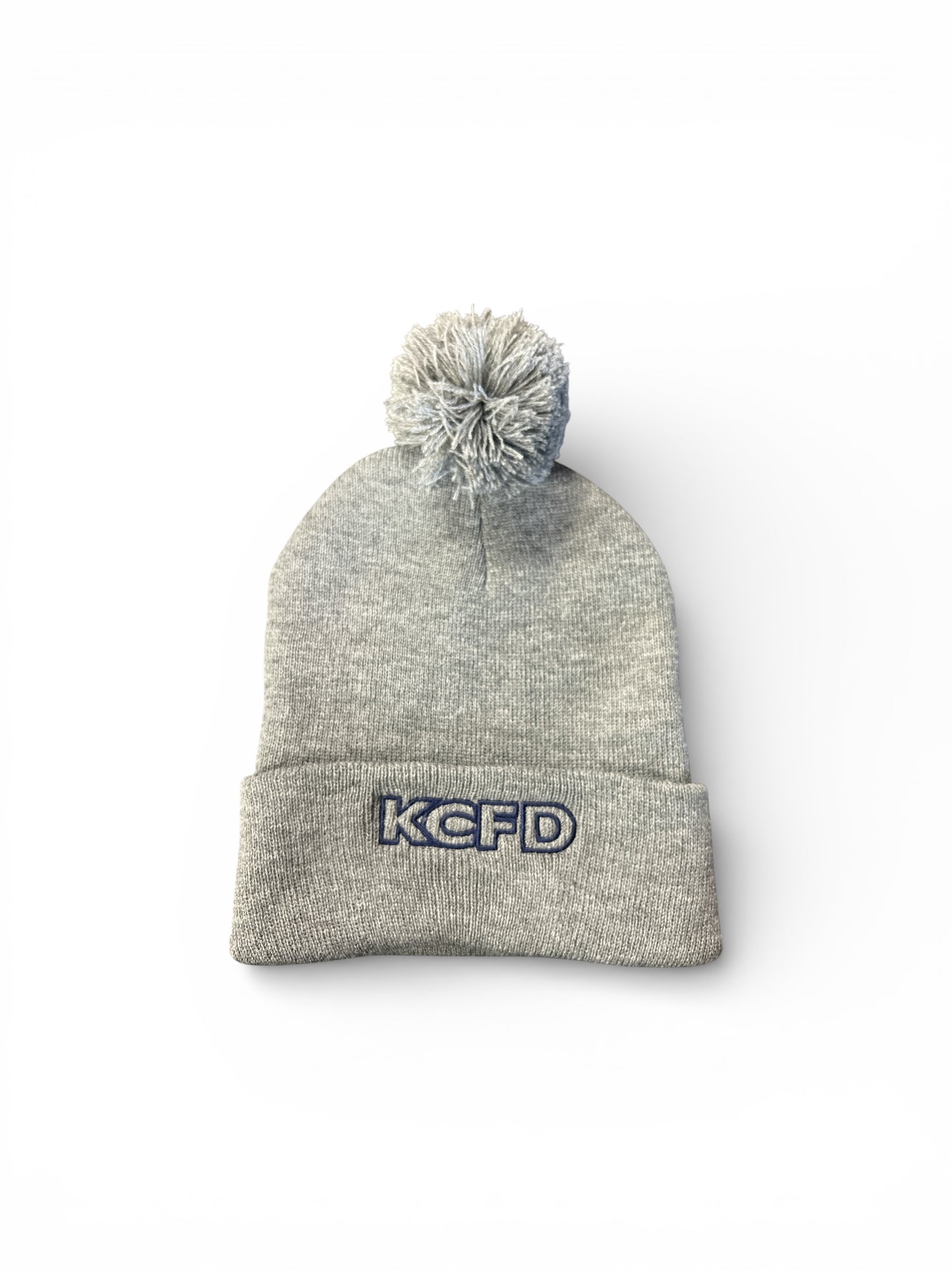 KCFD Pom Pom Cuff Beanie Grey with Navy Thread