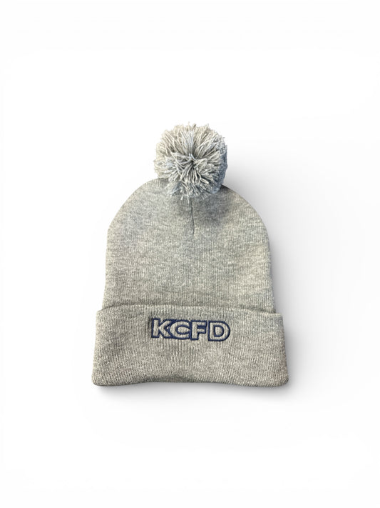 KCFD Pom Pom Cuff Beanie Grey with Navy Thread