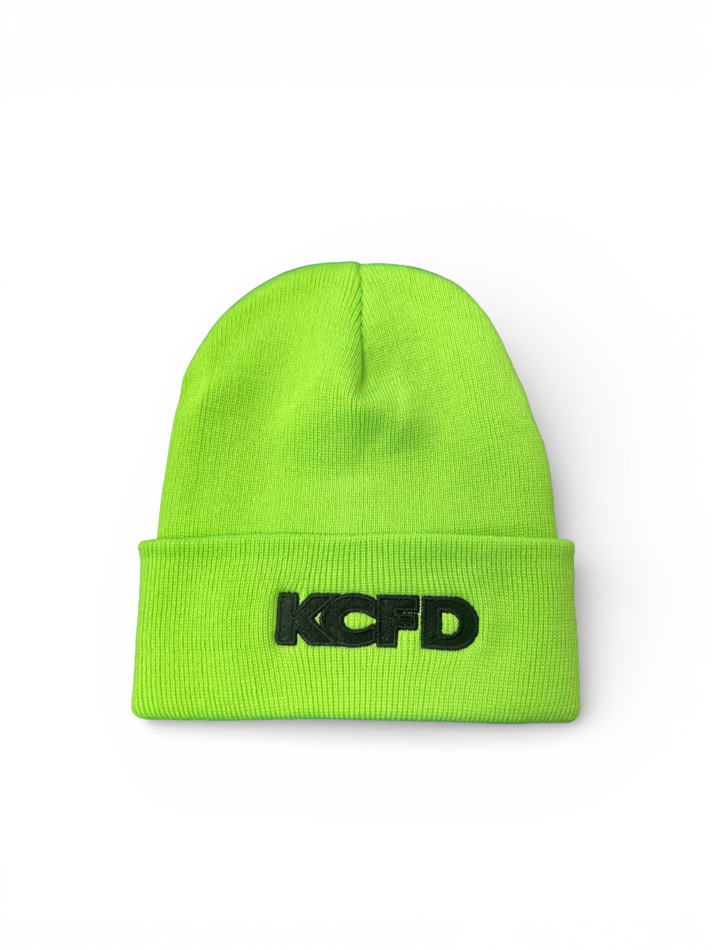 KCFD Cuff Beanie Safety Green with Black Thread